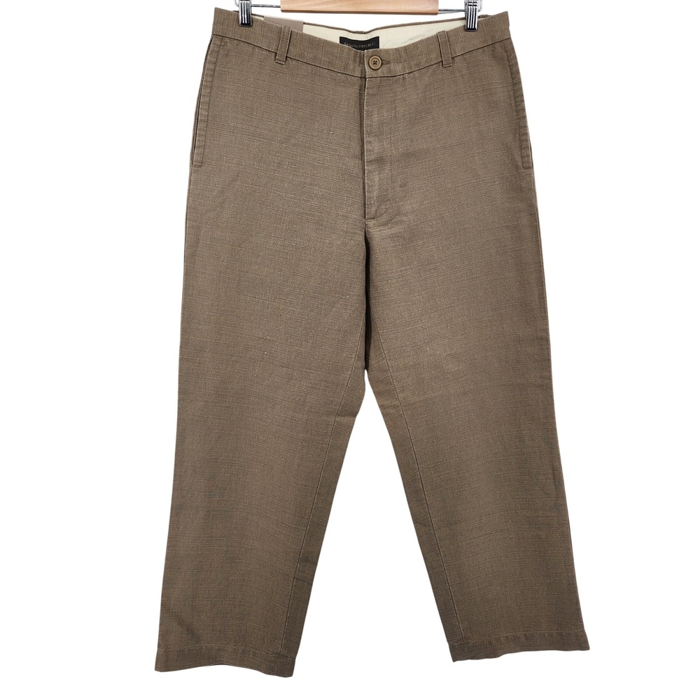 NWT Banana Republic Linen Blend Pants Mens 34x30 Tan Khaki Flat Front Trousers